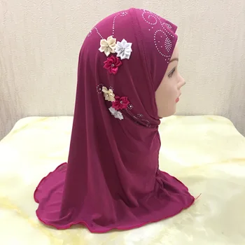Moslimské Deti Pripravený Nosiť Hidžáb Dievčatá Modlitba Klobúk Islamskej Dieťa Šatku Drahokamu Kvet Ramadánu Headwrap Spp Úplné Pokrytie Hidžáb