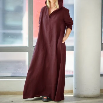 Moslimské Ženy Šaty Arabskom Dubaji Dlhý Rukáv Pevné Islamské Oblečenie S Kapucňou Bežné Vintage Eid Mubarak Dámy Abaya Šaty