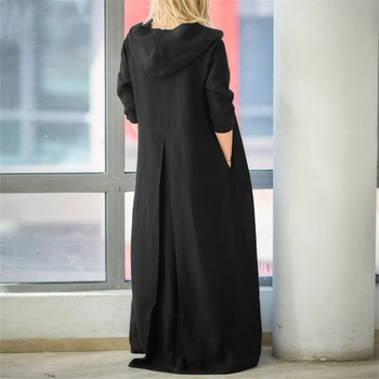 Moslimské Ženy Šaty Arabskom Dubaji Dlhý Rukáv Pevné Islamské Oblečenie S Kapucňou Bežné Vintage Eid Mubarak Dámy Abaya Šaty