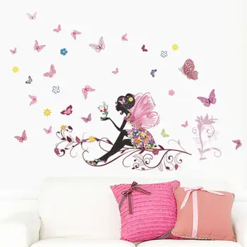 Motýľ Kvetinová Víla Samolepky na Stenu pre Deti Izba Dekorácie Spálňa, Obývacia Izba Deti, Dievčatá, Izba Odtlačkový Plagát nástenná maľba#25