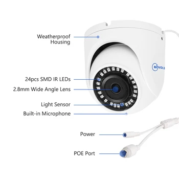 MOVOLS 1080P H. 265 Bezpečnosti POE IP Kamera Nepremokavé 2.8 mm Audio CCTV Kamery Doom Domov Surveillance Camera ONVIF pre NVR Systém