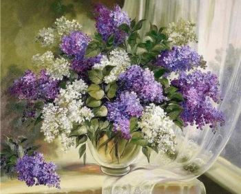 Mozaika vyšívanie korálkami fialová a biela fialová kvetinové vázy plné 5d vŕtačky diamantové maľovanie, dekorácie drahokamu obrázok