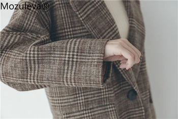 Mozuleva 2020 Jeseň Zima kórejský Koberčeky Ženy Pracujú Sako Bunda Bežné Jedno-tlačidlo Sako Žena Elegantný Kabát Vlnené