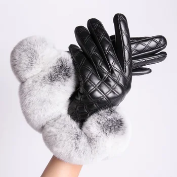 MPPM Reálne Rex Králik Kožušinové Rukavice Ženy Originálne Kožené Rukavice na Zimu, Dotykový Módne rukavice prstové