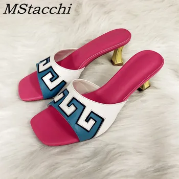 MStacchi 2020 Vysoké Podpätky Sandále Pre Ženy Miešaní Farieb Otvorené Prst Outdoorové Topánky Žena Kovové Dekorácie Podpätky Bežné Sandále Mujer