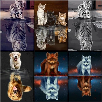 MTEN Diamond Maľovanie Mačka Zvierat 5D DIY Mozaiky Diamond Výšivky Tiger Plné Námestie/Kolo Výzdoba Domov Obraz Drahokamu