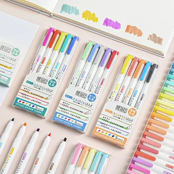 Multicolor obojstrannú zvýrazňovač značku študenti používajú marker pero na kreslenie a podčiarknutie, farba 25 fluorescencie úrad pre školy