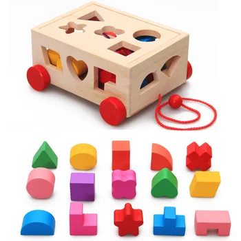 Multifunkčná Drevená Montessori Vzdelávacích Auto Tvar Triedič Zodpovedajúce Bloky Presuňte Zodpovedajúce Hra Logický Dôvod, Školenia Hračky
