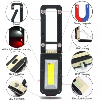Multifunkčné KLASU Pracovné Svetlo USB Nabíjateľná LED Baterka 180 Stupňov Nastaviteľný Prenosné Spodnej Magnet Dizajn Camping Svetlo