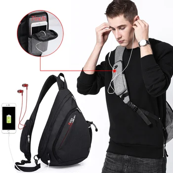 Muž Ženy Tašky cez Rameno USB Nabíjanie Crossbody Bag Anti theft Hrudníka Taška veľká kapacita 10.5