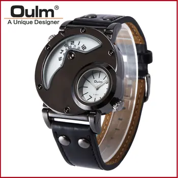 Muži chladnú, návrhár hodinky. 2 časové pásmo dvojnásobok času dovezené quartz hodinky 2018 populárne mužov luxusné oulm 9591 armády náramkové hodinky