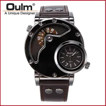 Muži chladnú, návrhár hodinky. 2 časové pásmo dvojnásobok času dovezené quartz hodinky 2018 populárne mužov luxusné oulm 9591 armády náramkové hodinky