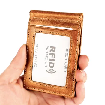 Muži Dolár Klip Originálne Kožené 2 Záhyby Peňaženky RFID Blokovanie Slim Peniaze Klipy Svorka Billfold Mužov Klip Kabelku s Mince Vrecku