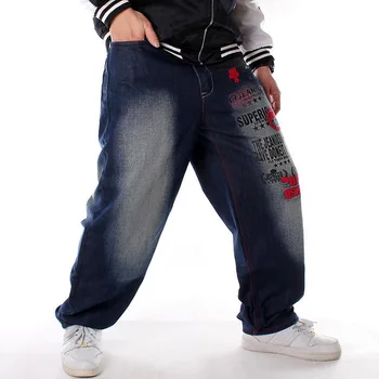 Muži Džínsové Nohavice Voľné Streetwear Hip Hop Bežné Skateboard Džínsy List výšivky Neforemné Džínsy, Nohavice pre Mužov Plus Veľkosť Nohavice