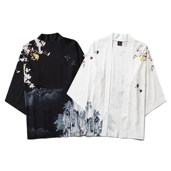 Muži Japonské Kimono Cardigan Mužov Samuraj Kostým Oblečenie Kimono Jacket Mens kimono Tričko Streetwear