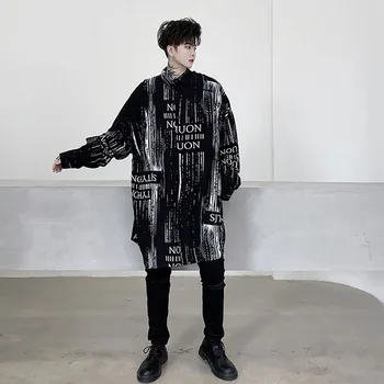 Muži Jeseň Nové Tlač Dlhý Rukáv Príležitostné Voľné Tričko Muž Japonsko Streetwear Hip Hop Nadrozmerná Dlhé Šaty Tričko