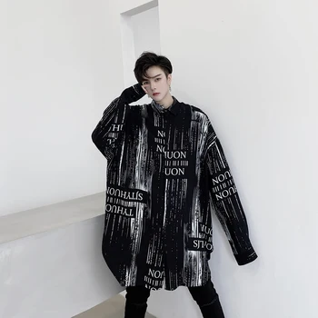 Muži Jeseň Nové Tlač Dlhý Rukáv Príležitostné Voľné Tričko Muž Japonsko Streetwear Hip Hop Nadrozmerná Dlhé Šaty Tričko