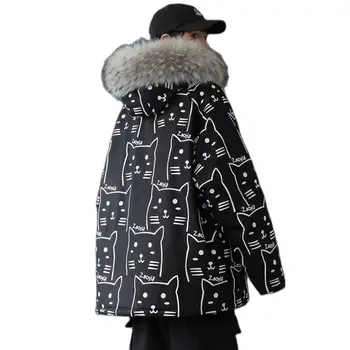 Muži Nadrozmerné Zimné Kožušinovou Kapucňou Bundy Kabáty 2021 Mens Japonský Streetwear Hip Hop Vetrovka Hrubé Bublina Kabát