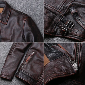 Muži Prírodné kožená bunda Retro pánske kvalitné originálne kožené Bundy slim prírodnej hovädzej kože bunda.kožený kabát 19200