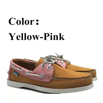 Muži Skutočné Nubuk Kožené Docksides Bežné Lodné Topánky,Značky Dizajnér Ploché Mokasíny Pre Homme Femme Žltá Ružová Farba X131