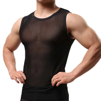 Muži Undershirts Bez Rukávov Priedušná Oka Košele Transparentné Úplnej Tank Topy Športové Fitness Rýchle Suché Bielizeň Sklzu Sleepwear