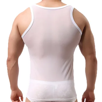 Muži Undershirts Bez Rukávov Priedušná Oka Košele Transparentné Úplnej Tank Topy Športové Fitness Rýchle Suché Bielizeň Sklzu Sleepwear