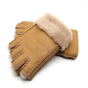 Muži ženy jeseň zima zahustiť teplé prírodné jeden kus vlny kožušiny, kožené rukavice zimné vlna kožušiny mitten pol prsta kožušinové rukavice R3385