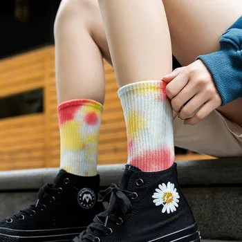 Mužov a žien tie-dye ponožky, bavlnené, trend, trend, vysoká, trend, pre basketbal, skateboard, jednofarebné