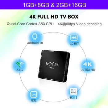 MX10 Mini Android 10 TV Box Podpory 2.4 G 5G Dual Wifi, BT 4.2 6K Google Voice Asistent Media Player Google Prehrávač Youtube MX10
