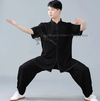Mäkké Bavlnené Zmesi Čínsky Tai chi Vyhovovali Bojové umenie Kung fu Jednotné Wushu Wing Chun Bunda a Nohavice