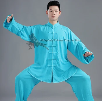 Mäkké Bavlnené Zmesi Čínsky Tai chi Vyhovovali Bojové umenie Kung fu Jednotné Wushu Wing Chun Bunda a Nohavice