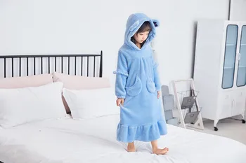 Mäkké Flanelové Dievčenské Pyžamo Zime Teplé Dlhý Rukáv Noc Šaty s Klobúkom Vrecku Princezná Nightgown Sleepwear
