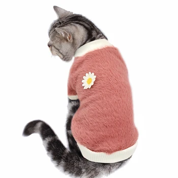 Mäkké Plyšové Psie Oblečenie Teplá Šteňa Cat T-Shirt Pet Oblečenie Malé Stredné Psy Srsť Bunda S Kvetinou Príslušenstvo
