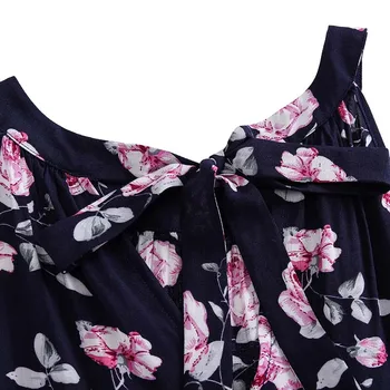 Mäkké viskóza kvetinové šaty s uväzovaním za Bežné slim kravatu luk mini pláži letné šaty M30550