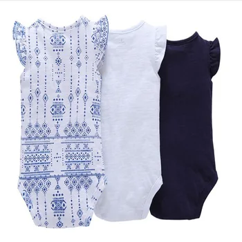 Móda 3KS LETNÉ BABY DIEVČA OBLEČENIE bavlnené modré a biele porcelánové bez rukávov kombinézu pre 6-24M nové narodený bebes baby girl
