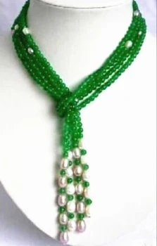 Móda 6 mm zelená prírodná biela perla sapcer korálky šatku náhrdelník semi-precious stone jades chalcedony šperky 50inch 1pcs BV366