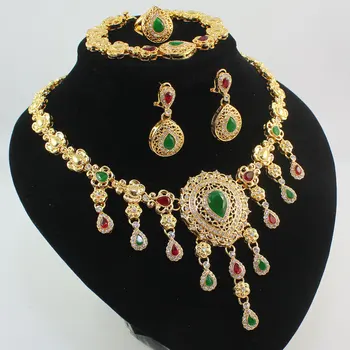 Móda Afriky Korálky Červená/Zelená Klenot Kameň Drahokamu Kostým Jemné Šperky Sady Zlatá farba Crystal Ženy, Svadobné Party Set
