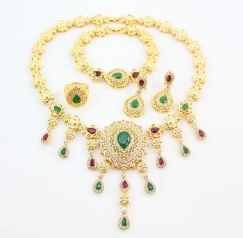 Móda Afriky Korálky Červená/Zelená Klenot Kameň Drahokamu Kostým Jemné Šperky Sady Zlatá farba Crystal Ženy, Svadobné Party Set