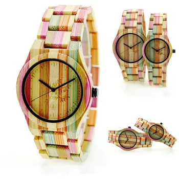 Móda Bambusové Drevo Sledovať Farebné Ženy Hodinky Rainbow Quartz Hodinky Prírodné Drevené Náramkové hodinky s Bambusom Kapela relojes mujer
