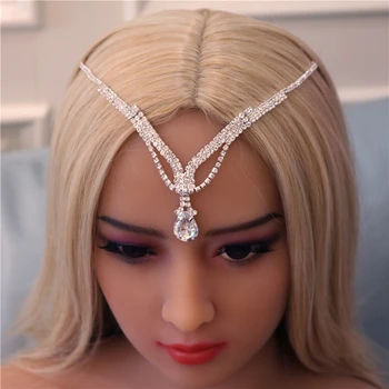 Móda Crystal Čelo hlavový most Svadobné Svadobné Vlasy Reťazca Headpiece pre Ženy Drahokamu Waterdrop pokrývku hlavy Vlasy, Šperky