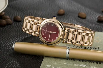 Móda Guou Značky Luxusné Dámske Malé Dial Nádherné Jednoduché Voľný čas Gold Steel dámske hodinky zobraziť kalendár Bežné hodinky Darček