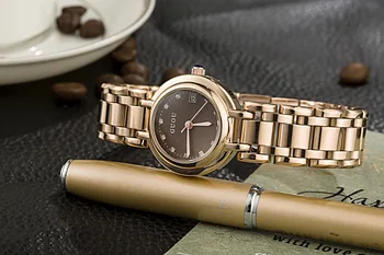 Móda Guou Značky Luxusné Dámske Malé Dial Nádherné Jednoduché Voľný čas Gold Steel dámske hodinky zobraziť kalendár Bežné hodinky Darček