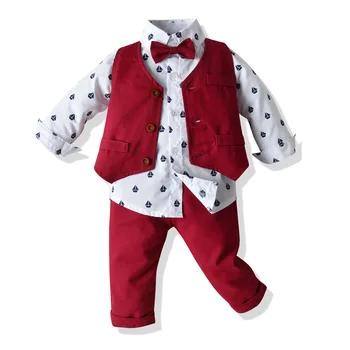 Móda Jeseň Dojčenské Oblečenie Set sa Deti Baby Boy Oblek Pána, Svadobné Formálne Vesta Kravatu, Košeľu, Nohavice 4Pcs Oblečenie Sady