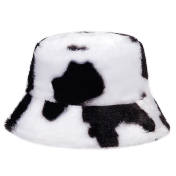 Móda Jeseň zima Krava Umelú Kožušinu Vedro Čiapky pre Ženy Teplé čiapky Plyšové Rybár Klobúky Čierna Biela INY Vintage Panamské klobúky