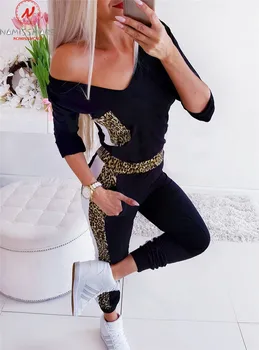 Móda Kombinézach pre Ženy Paletu Farieb Zodpovedajúce Dizajn Vreciek Dekor tvaru Dlhý Rukáv Leopard Tlač Streetwear Kombinézach