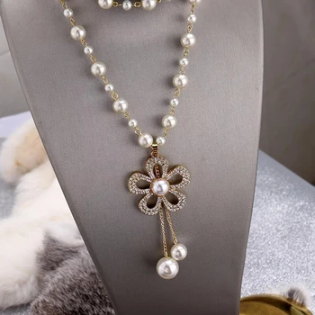 Móda Kvet Pearl Strapec Dlhý Náhrdelník Pre Ženy 2020 Nové Šperky Elegantné Šaty, Sveter Reťaze A Príslušenstvo