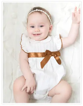Móda Novonarodené Dievčatká Bavlna Topy Kombinézach Volánikmi Krátky Rukáv Bownot Jumpsuit Oblečenie Oblečenie Baby Dievča Leta