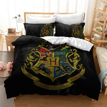 Móda Potter 3d Vytlačené posteľná bielizeň Nastaviť Magic School Zvieratá Logo Vzor Obliečky Kryt Nastaviť obliečka na Vankúš jednoduché Dvojité Kráľ Obliečky