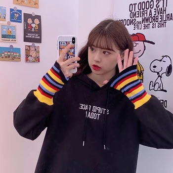 Móda Pulóver Bežné Mikiny s Dlhým Rukávom Streetwear Dámske kórejský Voľné Mikina s Kapucňou List výšivky patchwork hoodie