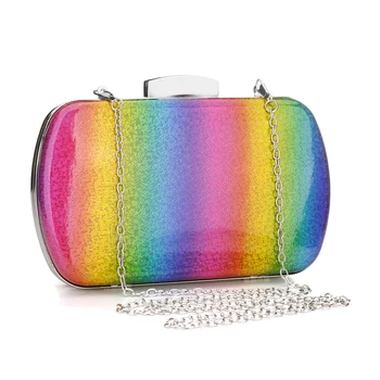 Móda Rainbow Box Večer Taška Ženy Dizajnér Elegantná Taška Strany Svadobné Spojka Kabelku Ženské kabelky Jelly Reťazca Tašky cez Rameno